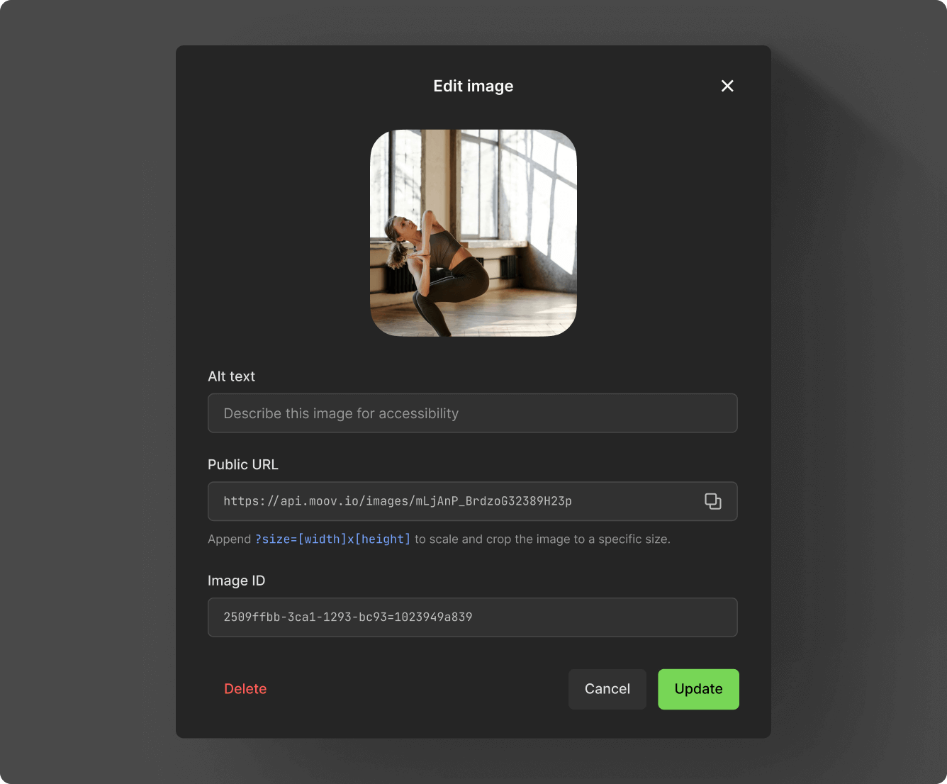 Edit image in the Dashboard
