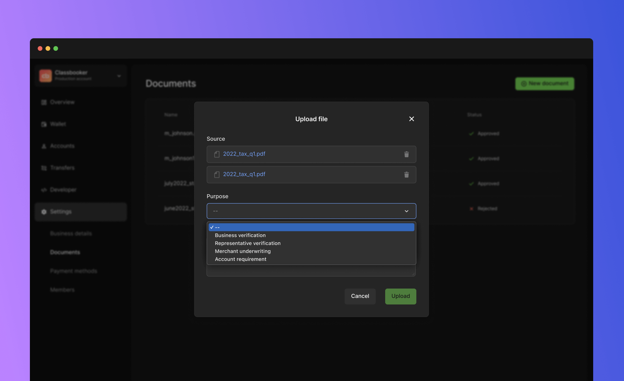 Upload documents from the Dashboard