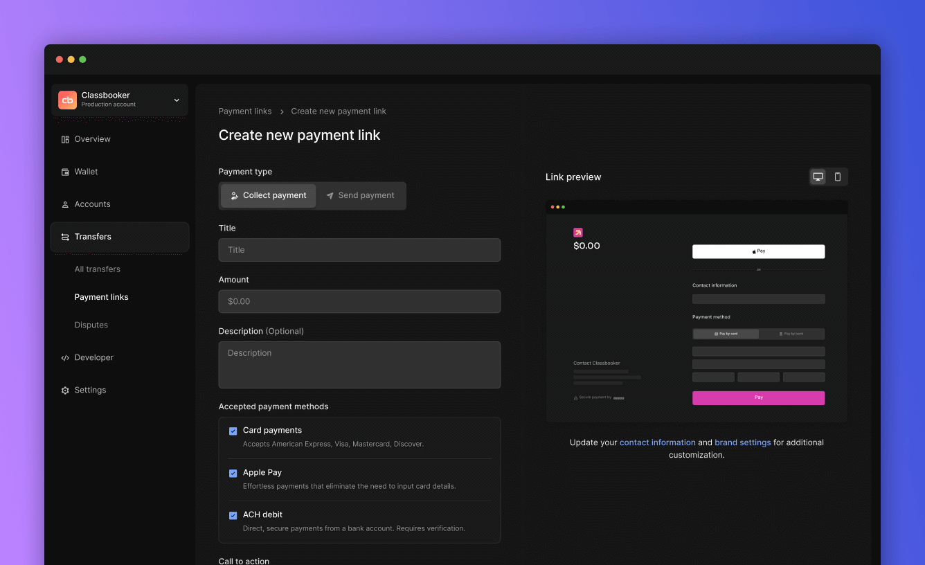 Payment link settings