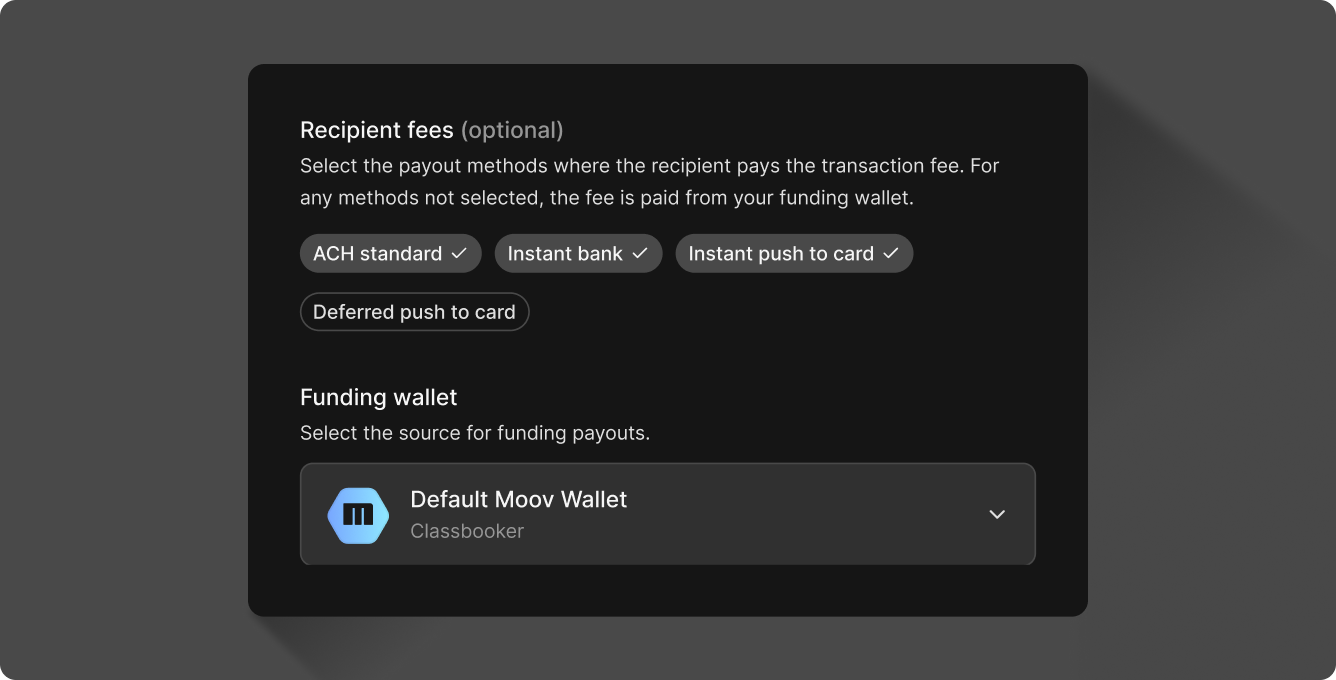 Accepted payment methods for fees