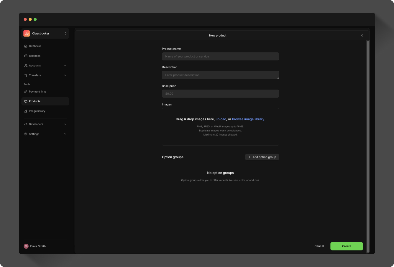 Add a product to the catalog in the Dashboard